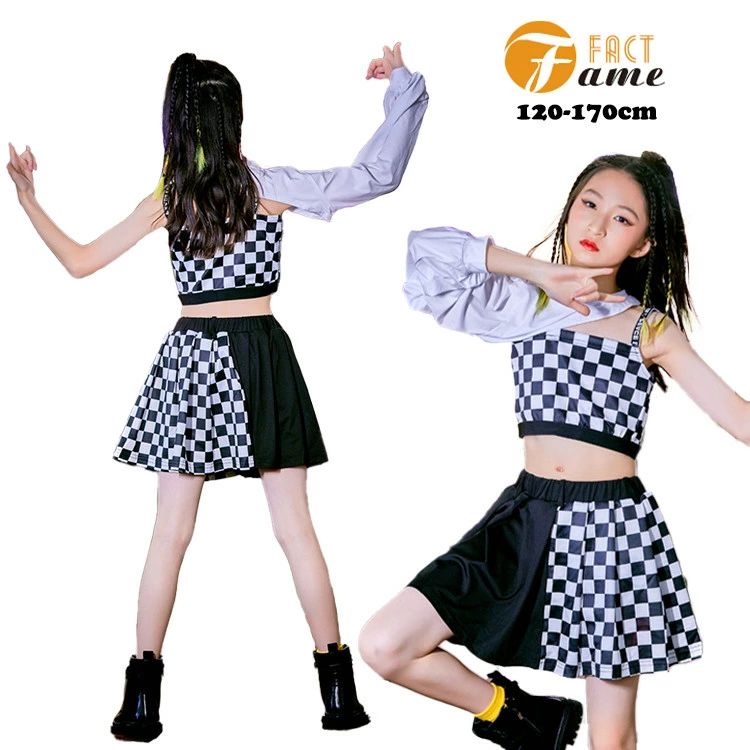 Rakuten - 【送料無料】 衣装 ヒップホップ ダンス衣装 女の子 チェック柄 ヘソ出し トップス スカート キャミソール 子供服 ファッション 衣装 セットアップ JAZZ DANCE 体操服 応援団 チアガール ステージ衣装 練習着 団体服 韓国子供服 k-pop 120-170cm
