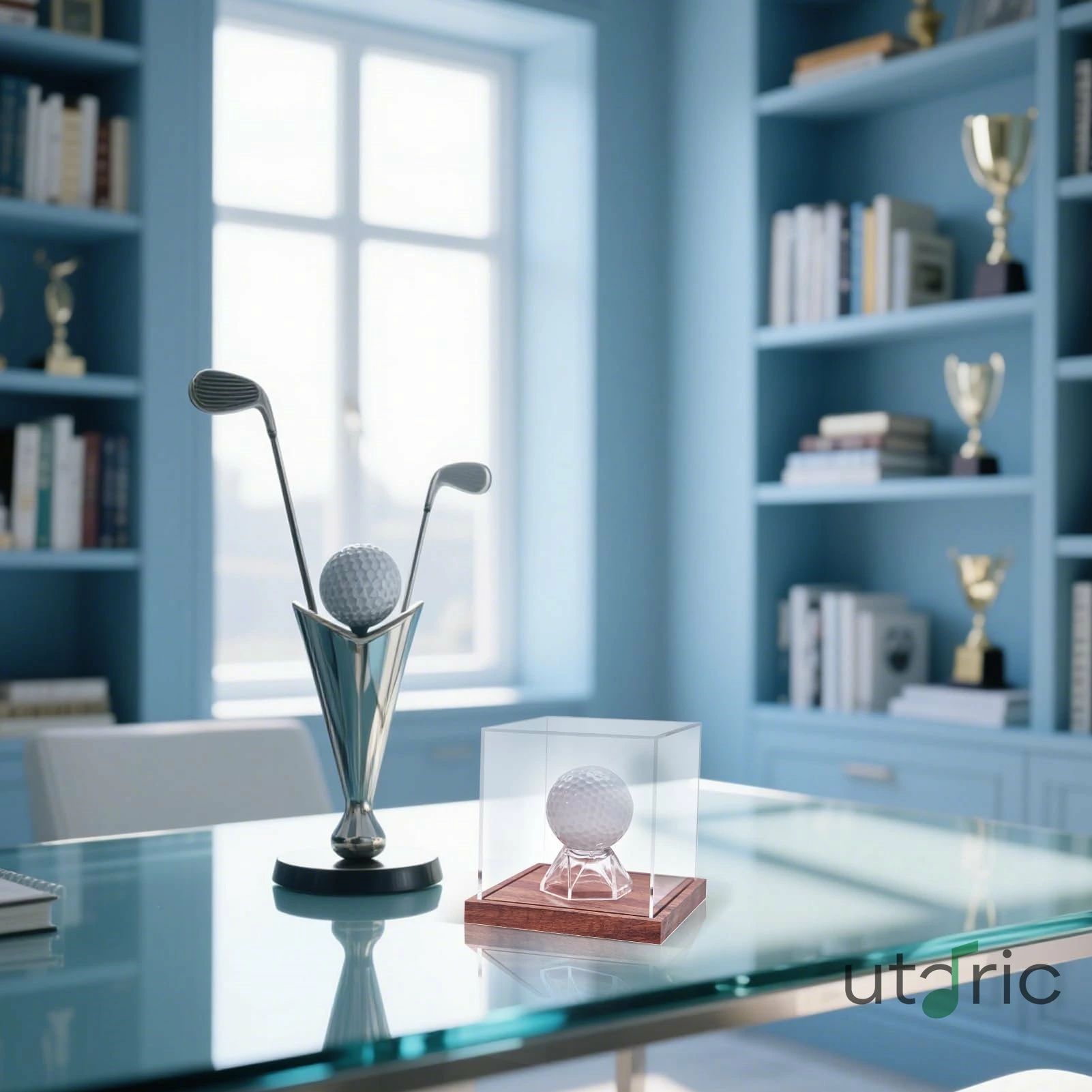 【送料無料】ゴルフボールホルダー ディスプレイ 木製スタンド付き野球ボール収納ボックス | 防塵 トロフィー 収納ケース スポーツ アクセサリー