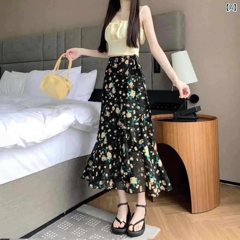 【送料無料】スカート レディース 花柄 シフォン フリル 巻きスカート ミディ丈 日焼け防止 UVカット Aライン フレア 上品 エレガント ストレッチ 春夏