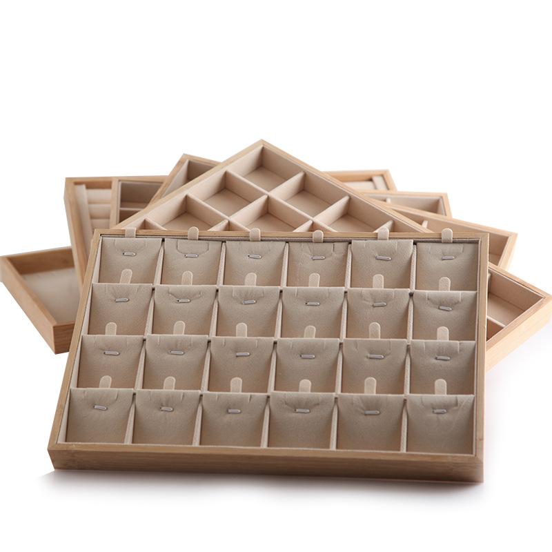 アクセサリー収納 竹製 木製 天然木 仕切り付き トレー 指輪 ネックレス ピアス ブレスレット ディスプレイ 陳列 コレクション 整理 高級感 内張りベージュ ブラック ホワイト
