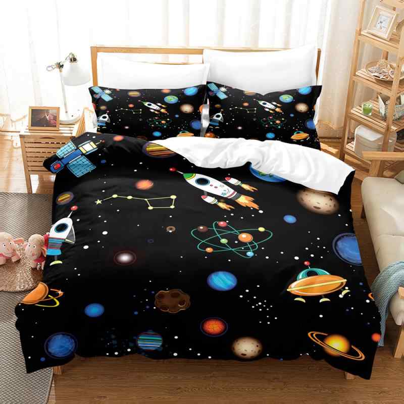 ベッドリネン 3Dデジタルプリント 星空 宇宙柄 スペースデザイン ポリエステル繊維 快適な肌触り シーツ 掛け布団カバー 枕カバー 3点セット オールシーズン対応 洗える 寝室インテリア