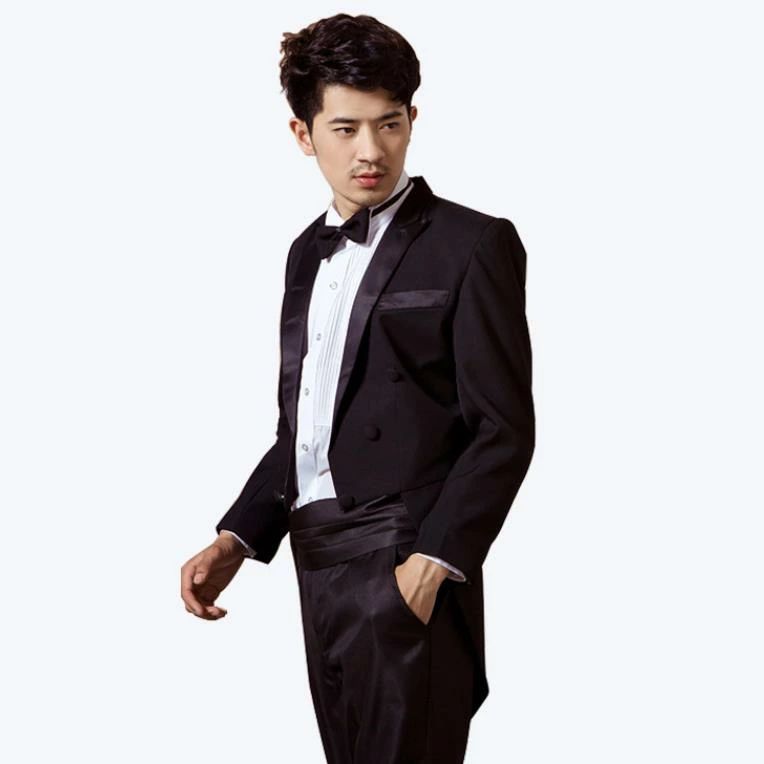 女性/男性　メンズフォーマル　スーツ 燕尾服　結婚式/パーティ/司会　スーツ/ズボン/蝶タイ/カマーベルト/シャツの5点セット　お呼ばれ　披露宴　二次会