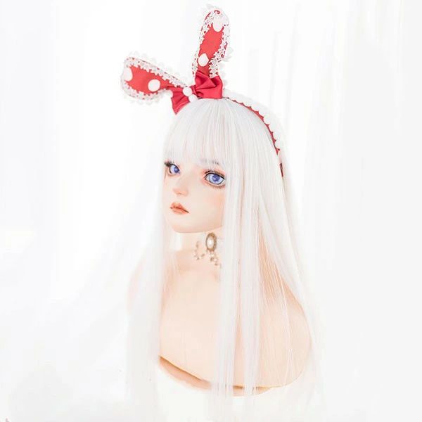 Rakuten - 【送料無料】ウィッグ フルウィッグ ロング 白髪 ストレート ホワイト ロングウィッグ ホワイトヘアー ストレートウィッグ 長髪 前髪あり 原宿風 かつら ぱっつん前髪 コスプレ 可愛い コスチューム 仮装 大人用 文化祭 イベント 学園祭グローリーパーク