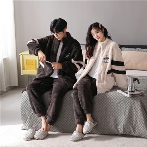 【送料無料】ペア パジャマ 冬 もこもこ カップル ペア ルームウェア セット 前開き 長袖 ペアパジャマ モコモコ メンズ ペアパジャマ カップル 秋冬 結婚祝い プレゼント ペアパジャマ カップル 冬 カップル お揃い プレゼント ギフト カップル ペア ルームウェア カップル