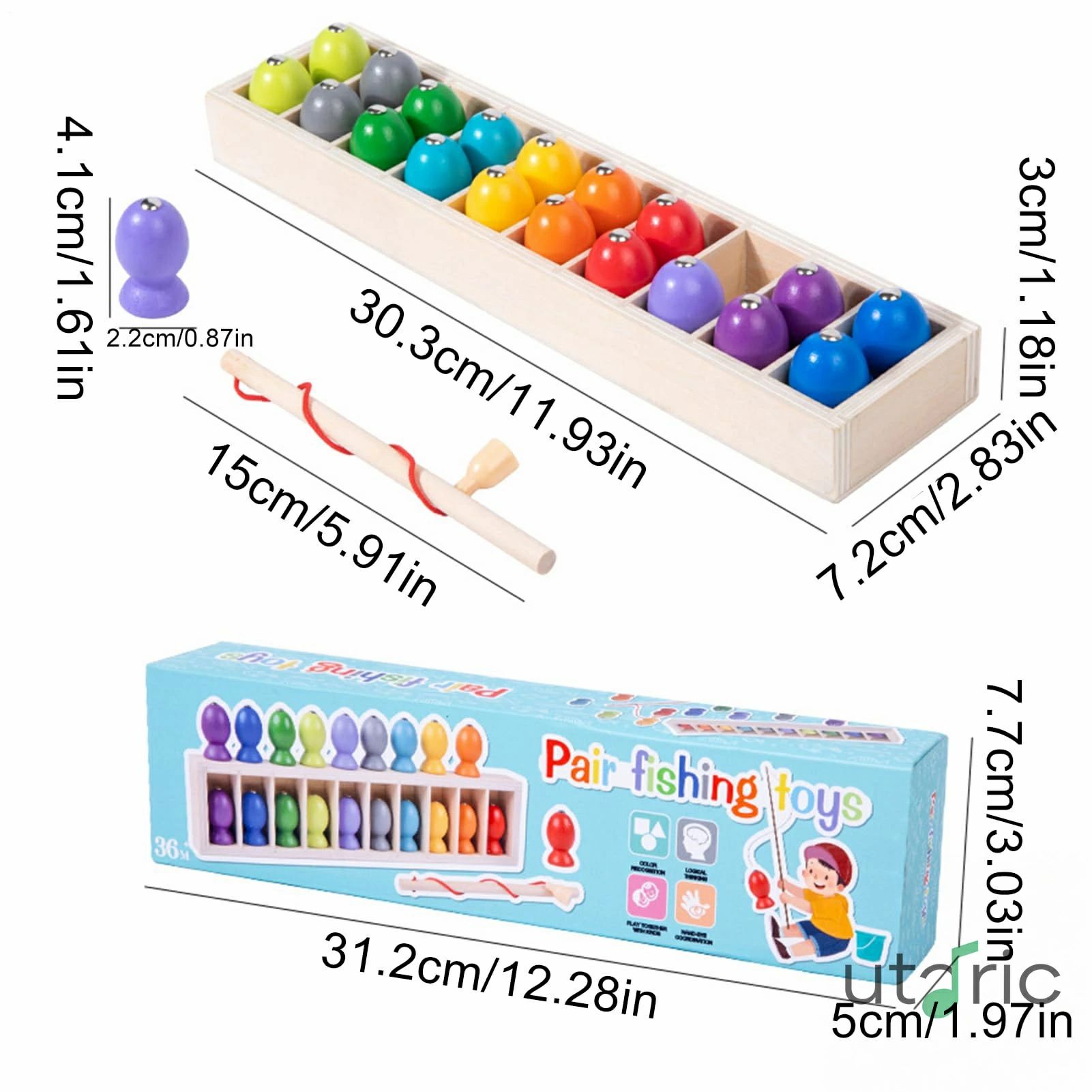 【送料無料】マグネットフィッシングトイ - カラーマッチングおもちゃ 木製知育ペアリング玩具 幼児男女向け 学校行事・旅行・ビーチ・クリスマスプレゼントに