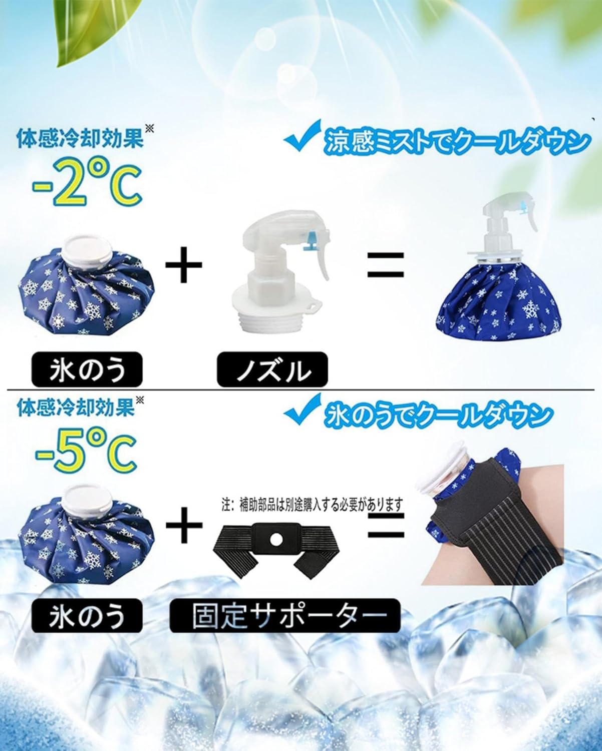 氷嚢 アイスバッグ スプレー付き 氷のう アイシングバッグ 大口径 水漏れ防止 氷の...