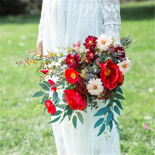 【送料無料】レッドウェディングブーケ/造花ブーケ/ブライダルブーケ/ラウンドブーケ/トスブーケ/結婚..