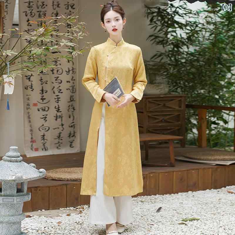 Rakuten - 【送料無料】チャイナ風 レディース ファッション おしゃれ 上品 秋冬 茶師服 茶芸師 瞑想 トップス 唐 2点 セット