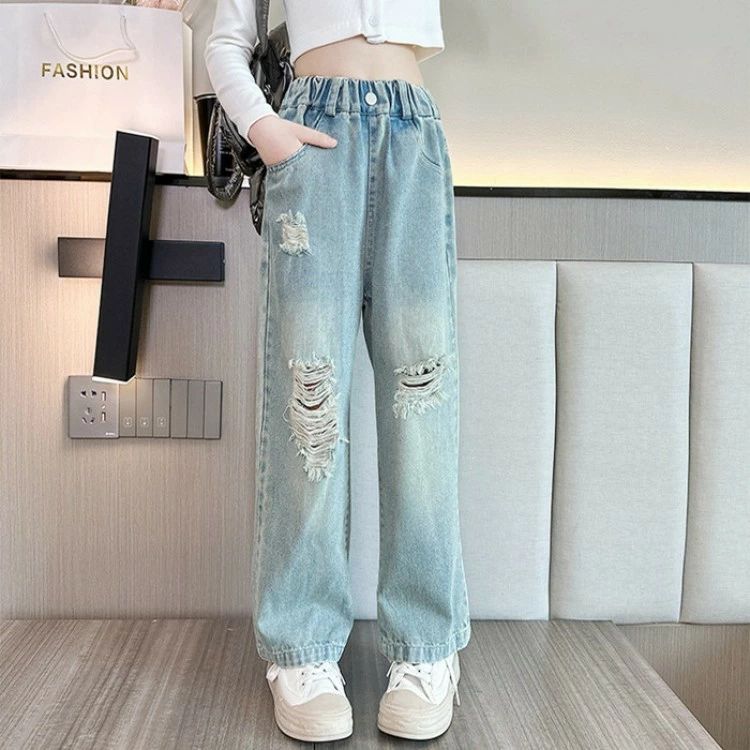 【送料無料】女の子 デニムパンツ 子供服 長ズボン ダメージ加工 ジーンズ キッズ ...