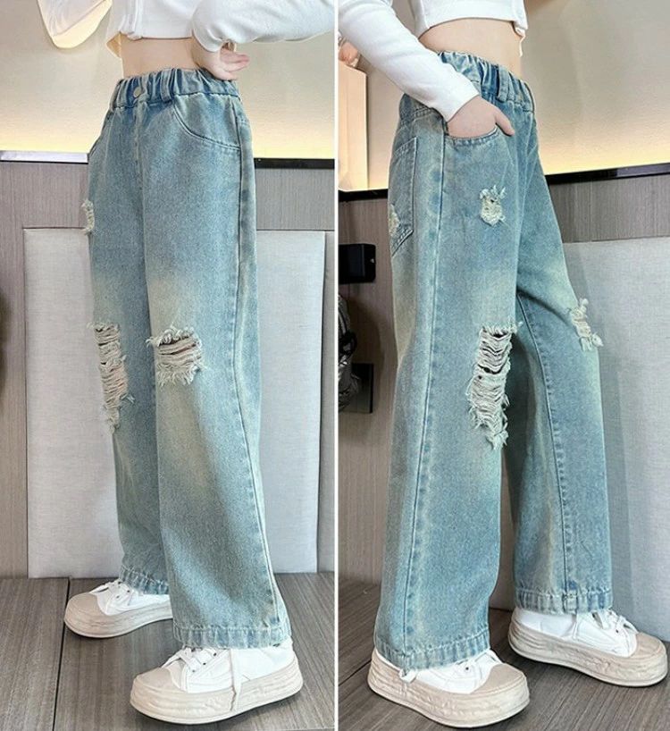 【送料無料】女の子 デニムパンツ 子供服 長ズボン ダメージ加工 ジーンズ キッズ ...