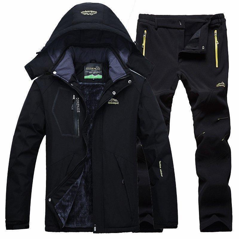 【送料無料】2点セット スキーウェア メンズ 上下セット ウェア暖 フード付きマウンテン 厚手中綿防寒 アウトドア防水 マウンテン