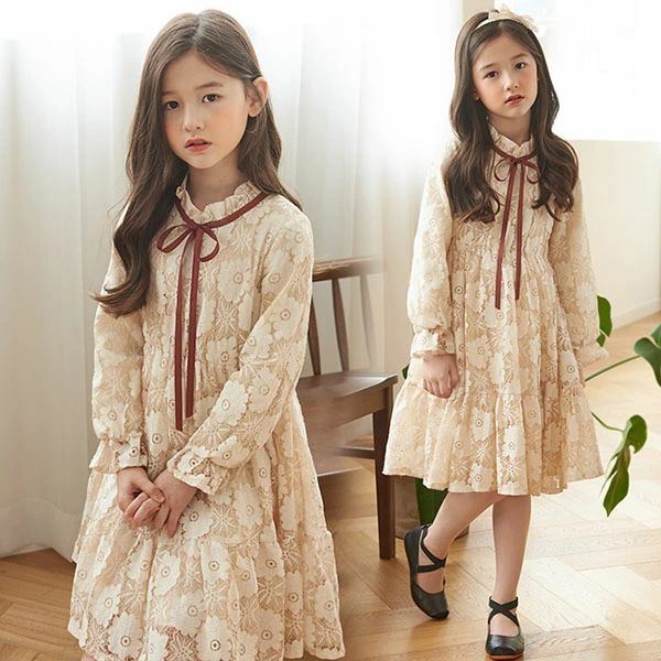 乐天商城 - 【送料無料】子供服 ワンピース 女の子 秋服 韓国子供服 長袖 レースワンピース キッズ 蝶結び 160センチ 子ども服 ジュニア 子供ドレス 結婚式 ベビー服 可愛い おしゃれ お姫様 七五三 誕生日 新品 160cm 150cm 140cm 130cm 120cm 110cm