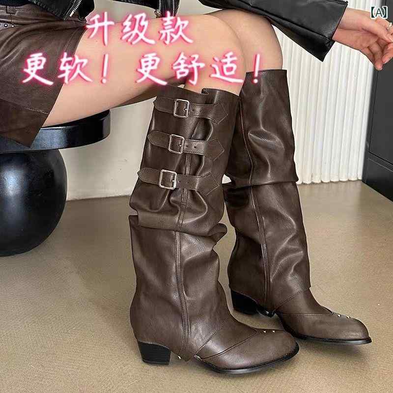 【送料無料】ブーツ レディース ロング丈 ウエスタンブーツ ライダーブーツ クシュクシュ ルーズ ポイ..