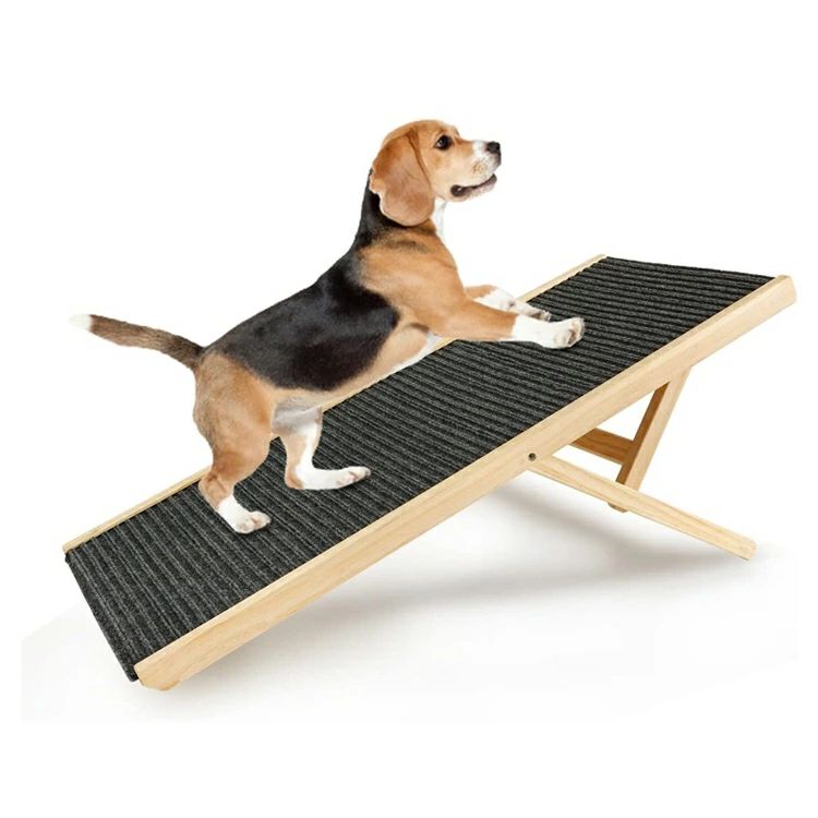 【送料無料】木製 調節可能 ペットスロープ 滑り止め カーペット 表面 犬用スロープ 4段階