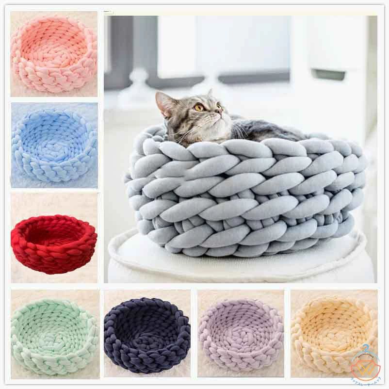 Rakuten - ペットベッド ソファ 太い毛糸で編んだペットの猫小屋 犬ベッド 猫ベッド ふわふわ 丸型 ドーナツペットベッド ぐっすり眠る 猫用 小型犬用 暖かい 滑り止め