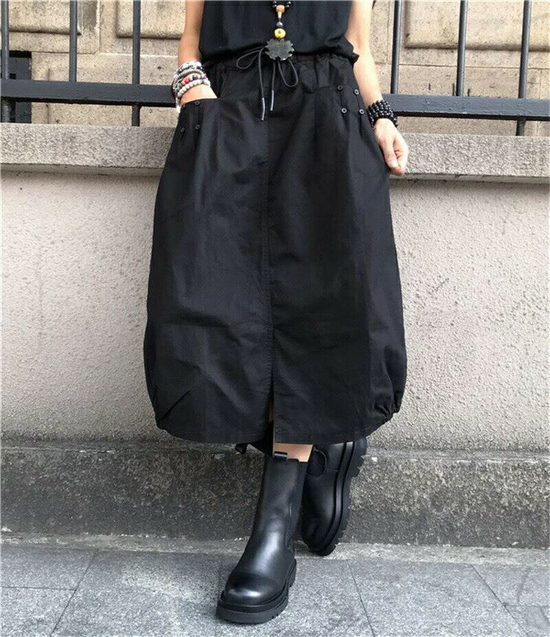 【送料無料】ロング スカート ロングスカート レディース 春 aライン 夏 aラインスカート バルーンスカート 体型カバー ハイウェスト ギャザー ポケット付き スリット スリットスカート 無地 黒 ミモレ 通勤 体型カバー オシャレ 半身スカート