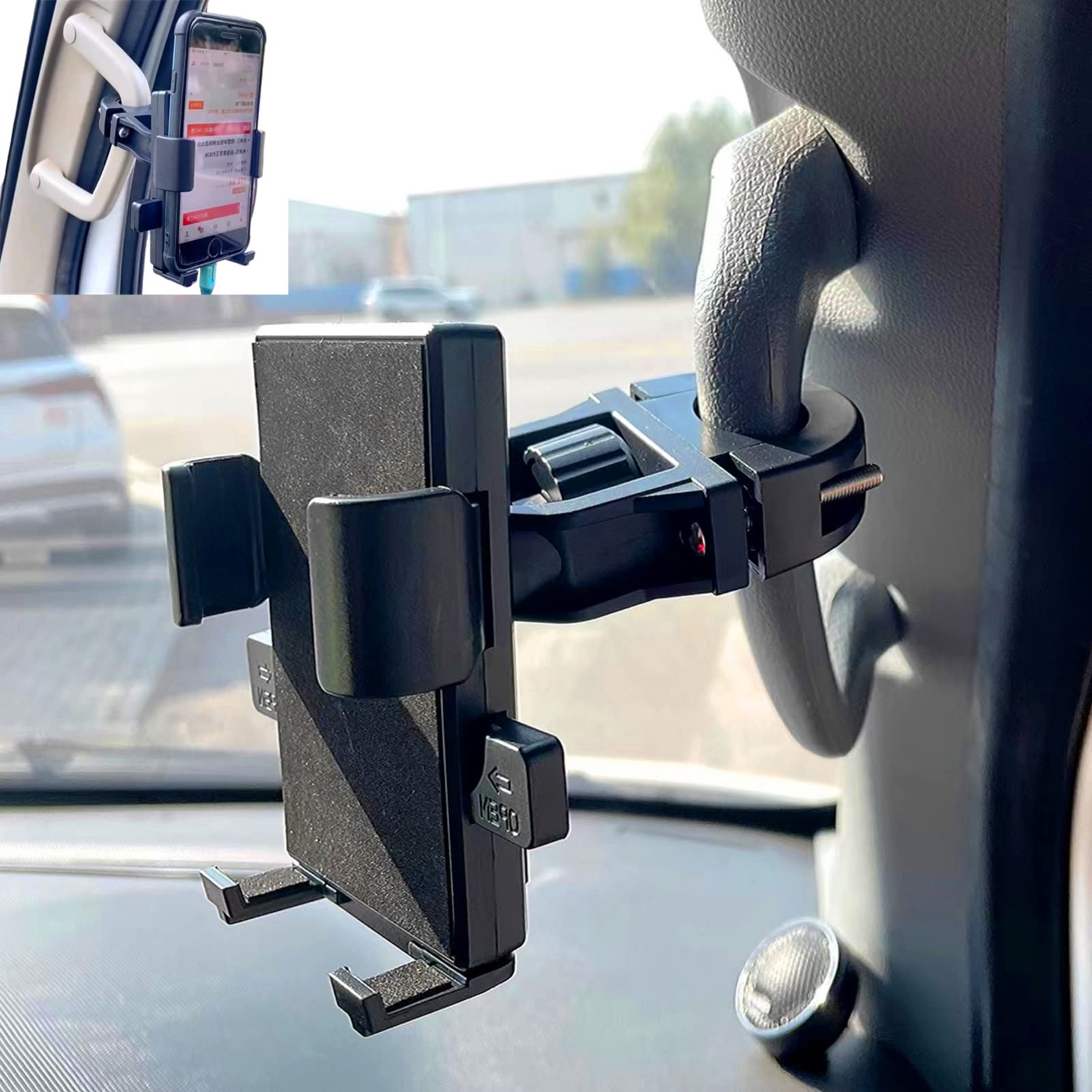 乐天商城 - 【送料無料】スマホホルダー 車 車載ホルダー 携帯ホルダー 車載スマホスタンド 車用スマホホルダー スマホ車載ホルダー アシストグリップ固定式 角度調整 ワンタッチ機能 360度回転