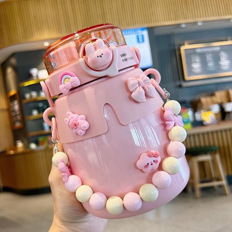 Rakuten - 【送料無料】【シール付き】水筒 ウォーターボトル ストロー付き マグボトル ワンタッチオープン 女の子用保温カップ子供用携帯水筒ストローカップ 漏れ防止 洗いやすい キッズ ステンレスボトル 保温 保冷 大容量 直飲み おしゃれ スポーツ かわいい ギフト
