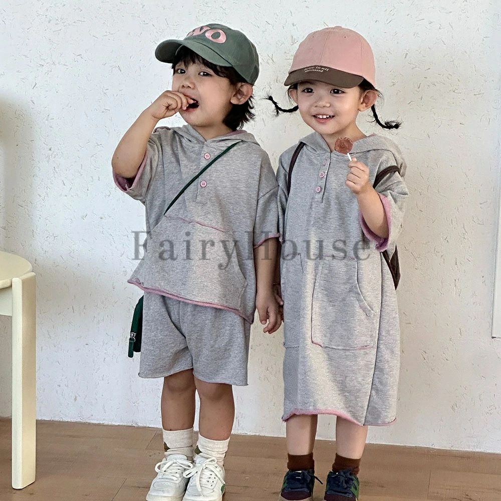 乐天商城 - セットアップ キッズ ワンピース 半袖 女の子 男の子 子供服 兄妹 ジャージ 上下セット ジュニア ベビー服 パーカー 綿 ショートパンツ 春 夏 おしゃれ 可愛い ダンス衣装 トップス 赤ちゃん 半ズボン 入学 入園 誕生日 プレゼント 小学生 80 90 100 110 120 130 140 150cm