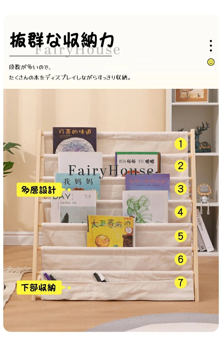 絵本 ラック 絵本棚 L字型 大容量 絵本ラック コンパクト 本立て ブックスタンド 本棚 雑誌 収納 マガジンラック 布製 木製マガジンラック 収納ラック おしゃれ 木製 北欧風 スリム 絵本立て 収納家具 3段 6段こども用 ディスプレイ 大容量 倒れ防止 [3]