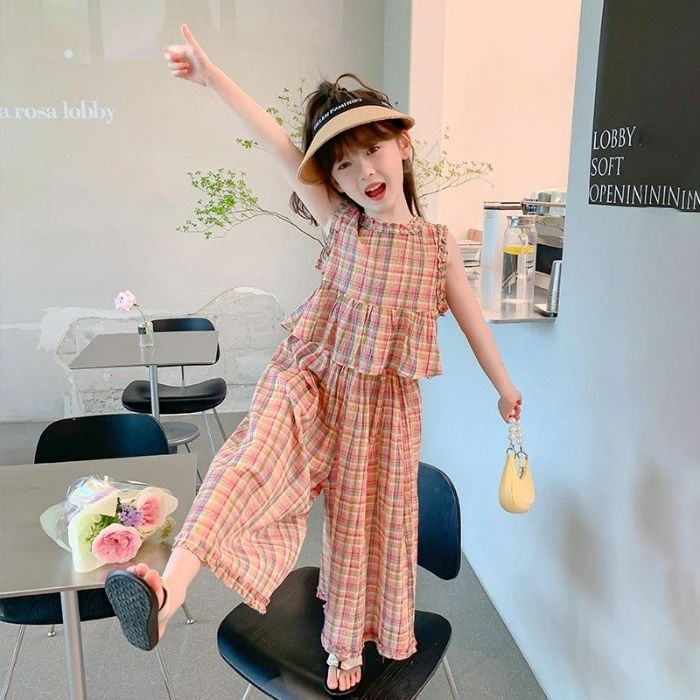 Rakuten - セットアップ キッズ 子供服 女の子 上下セット ジュニア ベビー服 シャツ ロングパンツ ガウチョパンツ チェック柄 夏 おしゃれ 可愛い トップス ボトムス 赤ちゃん 半ズボン 入学 入園 誕生日 プレゼント 幼稚園 小学生160cm 150 140 130 120 110