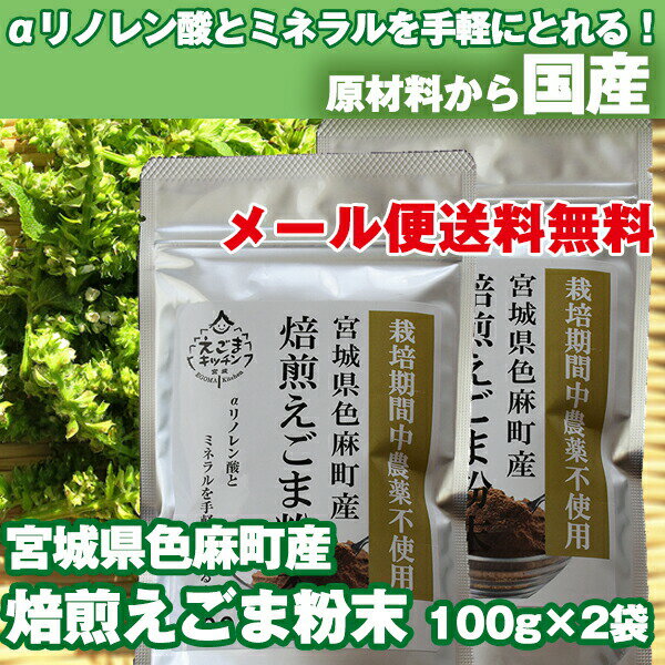 宮城県色麻町産 焙煎えごま粉 100g×2【メール便／送料無料】