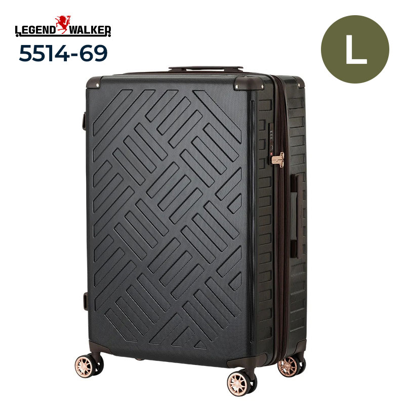 LEGEND WALKER 5514-69 DECK ZIPPER PLUS 100(110)L ブラック Lサイズ レジェンドウォーカー スーツケース キャリーケース キャリーバッグ 大容量 10泊以上 長期旅行 ハードケース ファスナー 容量拡張 TSロック ダブルキャスター 8輪 フック機能 国内旅行 海外旅行