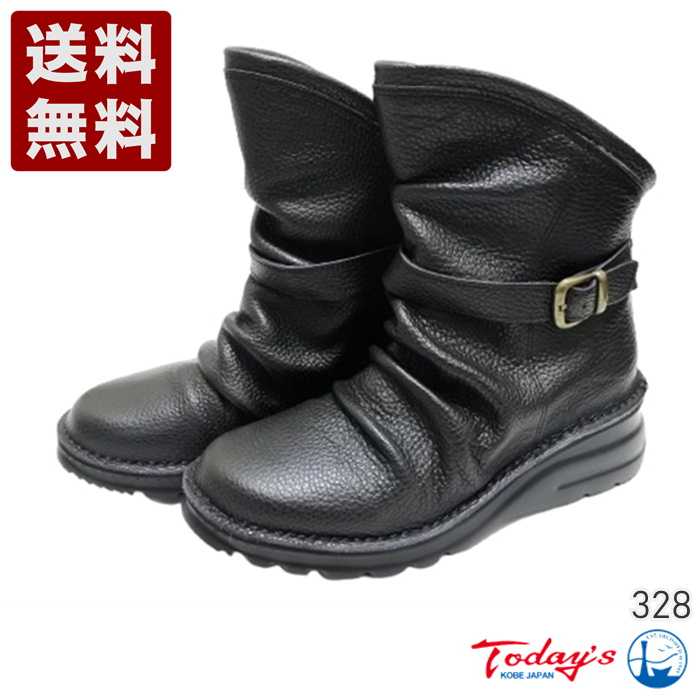Rakuten - トゥデイズ[TODAY'S] 軽量本革バックルベルト付きバックジップブーツ レディースブーツ 328 ブラック (328-BL)送料無料 日本製 内祝い ギフト セール SALE プレゼント 人気歩きやすい 履きやすい 軽い 柔らかい おしゃれ シンプル 滑りにくい