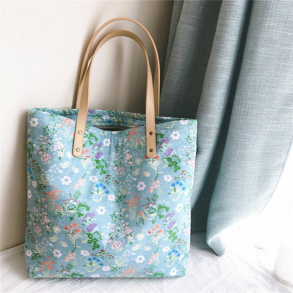 【マラソン500円OFFクーポン】TABITORA(タビトラ) トートバッグ レディース 花柄 A4対応 大容量 ファスナー付き 肩掛け PUハンドル 清新フラワープリント 横型 布バッグ ハンドバッグ 旅行 鞄 かばん 約42c × 35c × 10cm 表地：厚手フラワーコットン 裏地：キャンバス生地 2