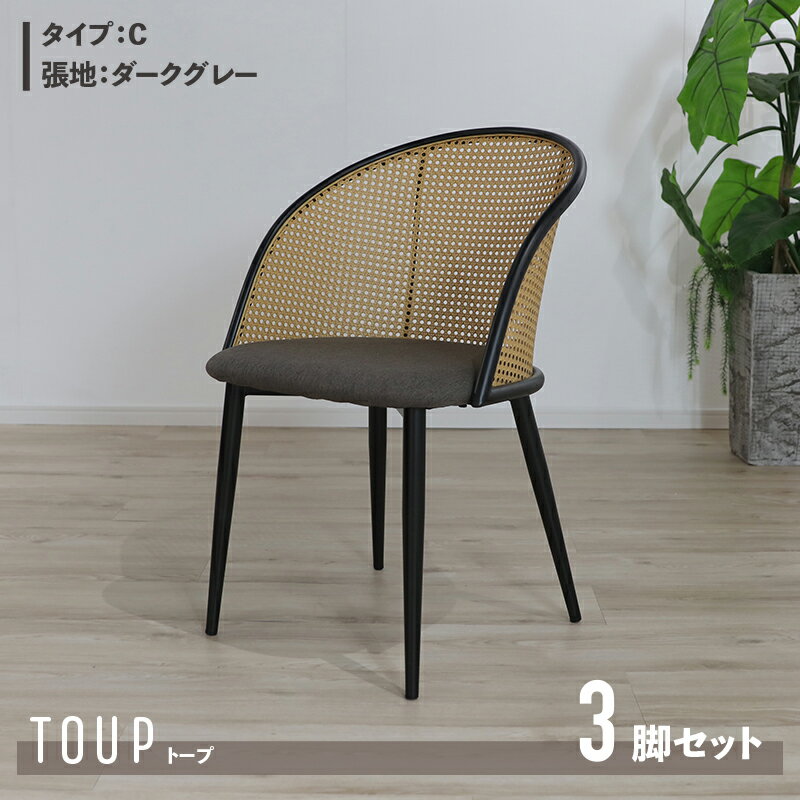 最大4500円クーポン【3脚セット】【Cタイプ】商品名 TOUP 椅子 ダイニングチェアサイズ 幅51×奥行54×高さ80/座面高46cm材　料 スチール/ポリエステルベージュ ダークグレー ラタン調 完成品 北欧 アジアン ラタン調チェア シンプル カフェ