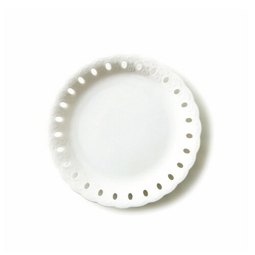 エコール 20cm プレートM 日本製 磁器 白い食器 透かし皿 デザートプレート ケーキ皿 丸皿 白 食器 ポーセリンアート 陶絵付け