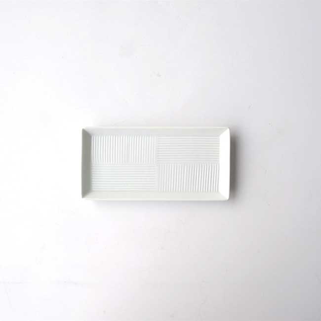 たち吉 市松線彫 2×1長角プレート 白マット 1枚 1025030039