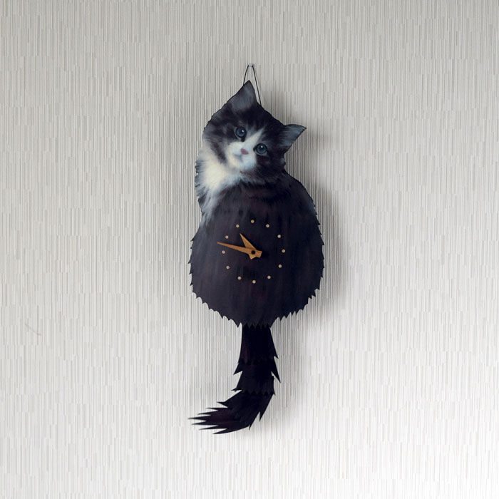 結婚祝い 猫 時計 振り子時計 壁掛け時計 藤井啓太郎「 猫のしっぽをふる時計 子猫 フォレストキャ ...