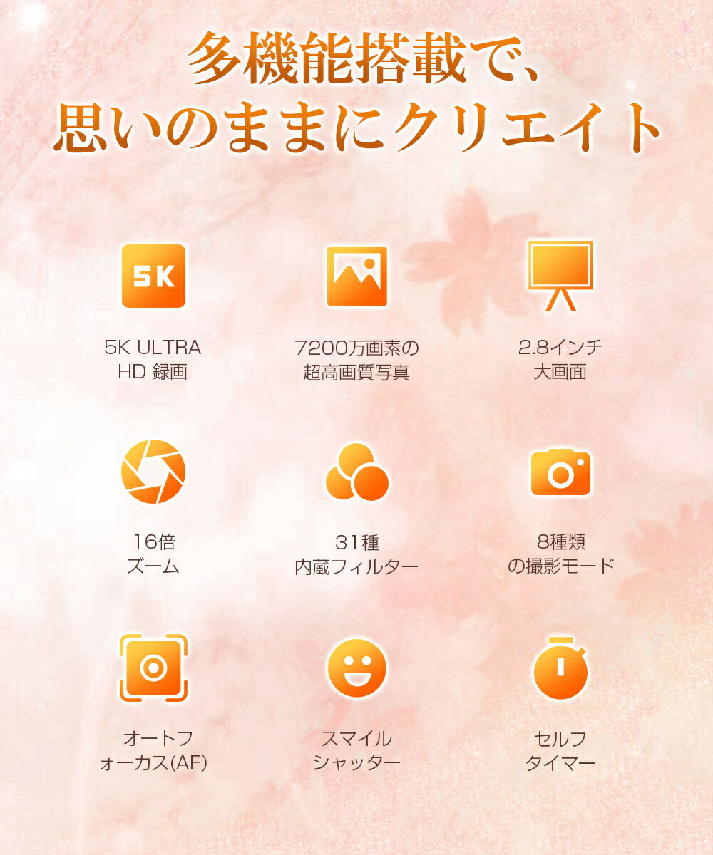 ��2�ĥХåƥ꡼+32GB Micro SD�������դ��ۥǥ����륫��� 5KϿ�� 7200������ �Ҷ��ѥȥ������ 2.8���������� ���å������ 16�ܥ����� �Ҥɤ⥫��� �����ޡ����� ����ѥ��ȥǥ����륫��� Ϣ�� Web����� ���� ���� Vlog ��ư�� ����ι�� ������ �鿴�Ը��� ����̵��