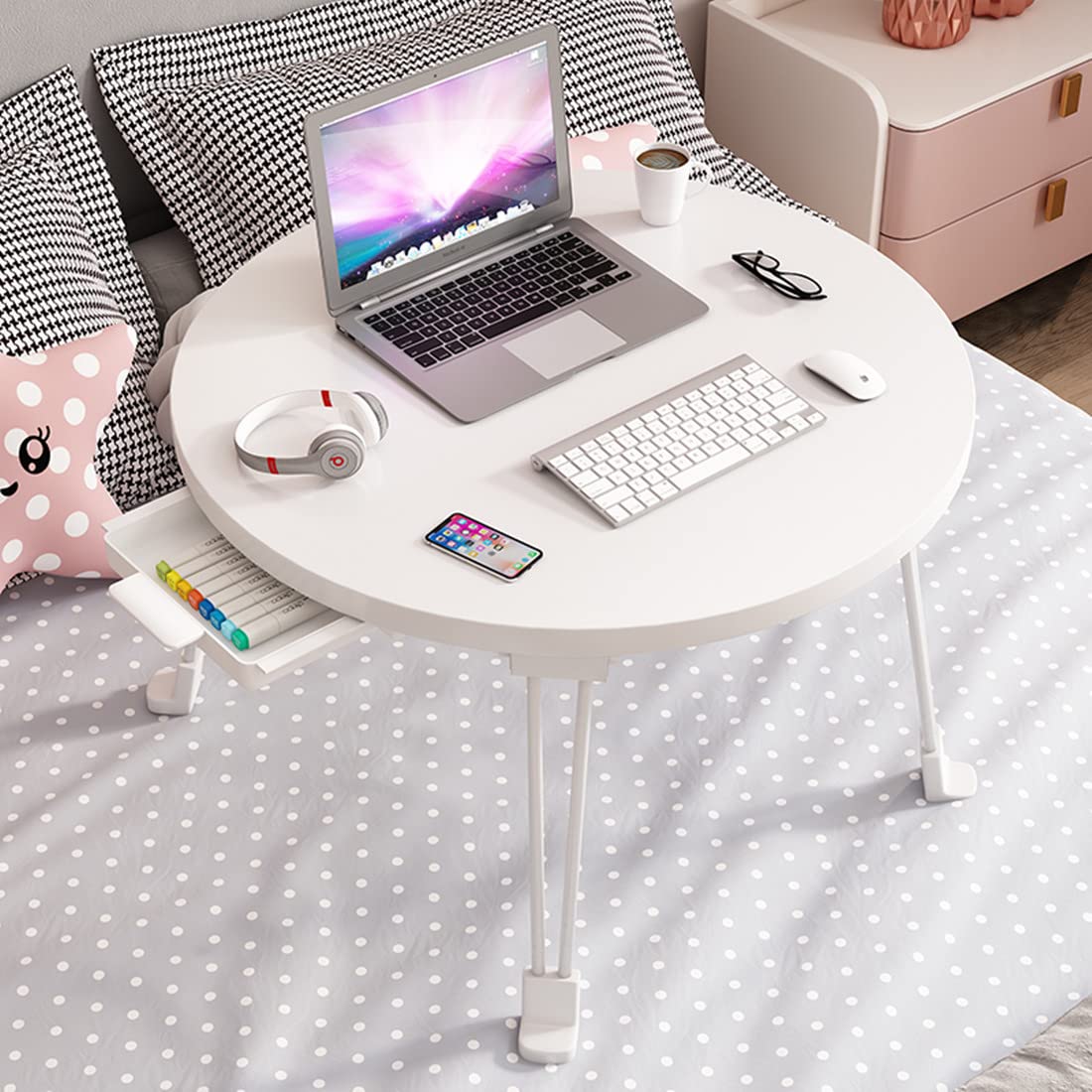 【2025年NEW丸テーブル 折りたたみ ローテーブル 非常に安定している 】おりたたみテーブル 折り畳みテーブル 折りたたみミニテーブル ローテーブル 折りたたみ テーブル 一人暮らし 多機能 ラップトップテーブル PCデスク 幅60&times;奥