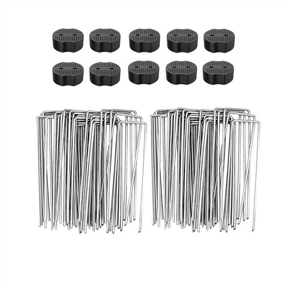 Uピン杭 100本u字ピン＋100本黒丸付き 10cm 100本 防草シート 固定用 人工芝 おさえピン U字型ピン 抑え杭 おさえ杭 農業用ネット 農業 ガー...