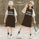 子供服 ワンピース レジャー 夏着 女の子 Tシャツワンピ 膝丈上 ブラック 英文柄 キッズ 学生 夏ワンピ 半袖 通学着 お出かけ 普段着 リゾート オシャレ ワンピ 大人気 110 120 130 140 150 160 170