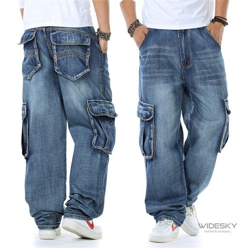 デニム カーゴパンツ メンズ 大きいサイズ ゆったり ワイドパンツ デニムパンツ バギーパンツ ジーパン 大き目 太め ジーンズ ダンス衣装 ヒップホップ ストリート系 B系 春 夏 秋 冬メンズ デニムパンツ ゆったり バギーパンツ ボトムス 極太 カ
