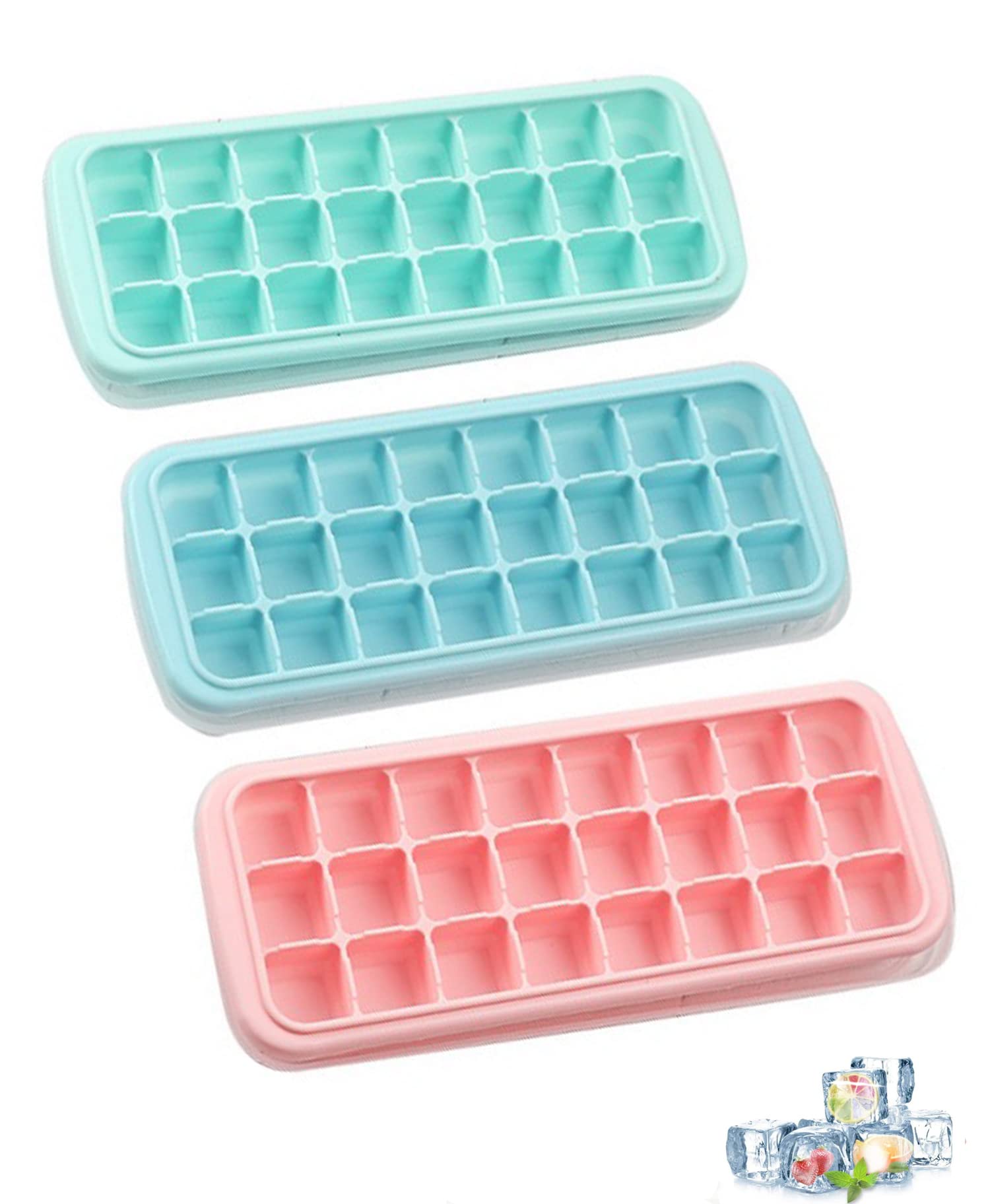 3枚 製氷皿 シリコン 製氷器 蓋付き 氷 作る 容器 柔らかい 漏れ防止取 アイストレー ミニ 四角氷 取り..