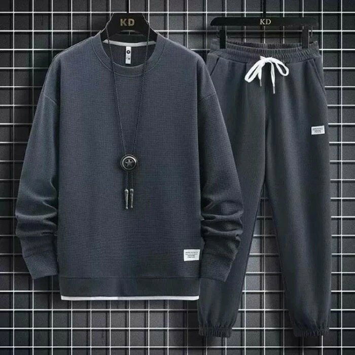 タクトストアのスウェットパンツ セットアップ 無地 スウェット 長袖 ロングパンツ メンズ スエット トップス 上下セット スポーツウェア 春 秋 クルーネック 重ね着風 運動着 春物 秋服 スウェット 部屋着 大きいサイズ 2点セット トレーナー｜アングル2