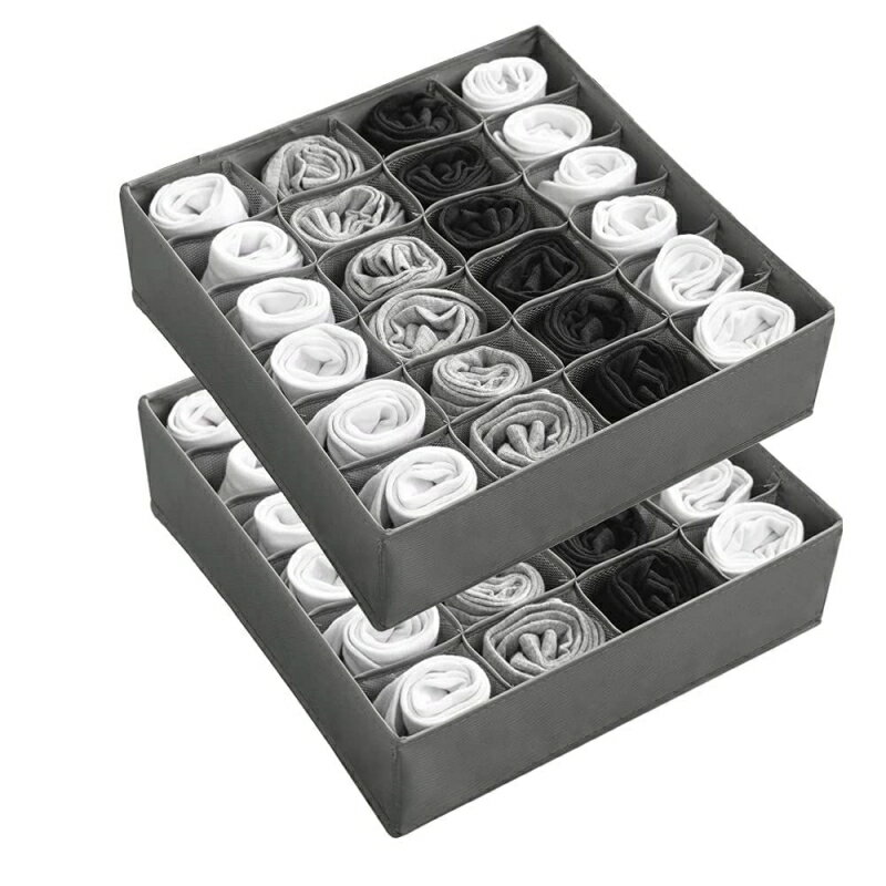 양말 수납 박스 속옷 수납 박스 접는 24 매스 서랍 구분 주최자 수납 케이스 옷장 의류 양말 스카프 넥타이 속옷 양말 소품 수납 방진 방습 통기 공간 절약 2 점 세트 (그레이 (2 점 세트))