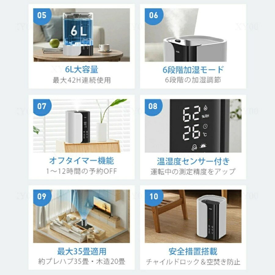 タクトストアの加湿器 大容量 加湿器 卓上 5L 加湿機 ハイブリッド加湿器 加湿器 スチーム式 四重除菌 空気清浄機 卓上 オフィス 湿度設定 イオン除菌 UVライト除菌 高温除菌 超音波加熱式 次亜塩素酸水対応 アロマ対応 切タイマー設定 省エネ｜アングル3