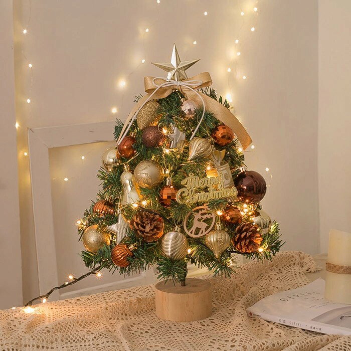 クリスマスツリー 卓上 45cm 北欧 小型 ミニツリー クリスマス飾り 常時点灯/点滅ライト LEDイルミネーション LEDライト付き オーナメント付き 電飾 フェイク雪 おしゃれ キラキラ 北欧 部屋 商店 カフェ屋さん 組立て簡単 飾り 撮影