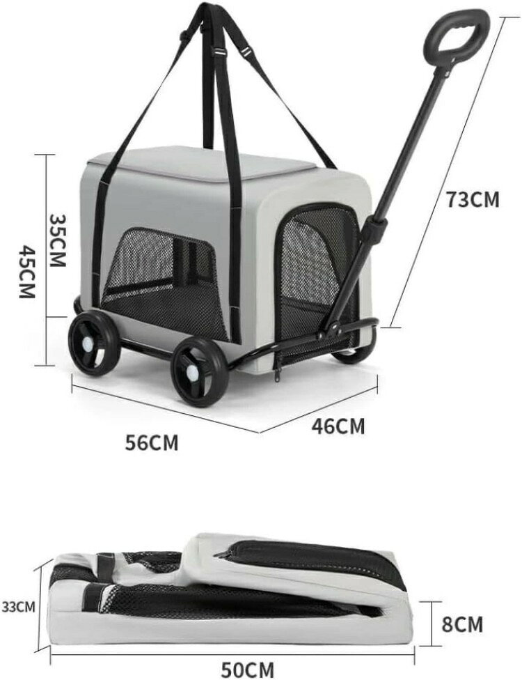 ペットカート 折りたたみ 多頭飼い 犬猫兼用 軽量 ストッパー付き 4輪 組立簡単 車...