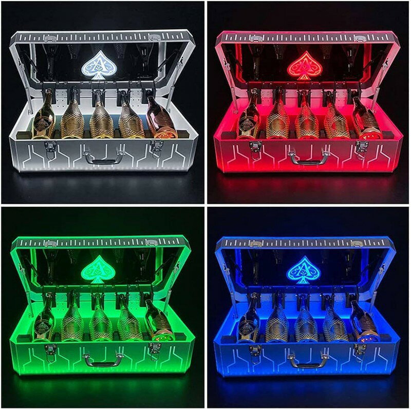 タクトストアのLED発光酒棚 シャンパン展示箱 アクリル酒箱 カラフルな光るアクリルワインボックス LED照明付き酒ラック ワインボトルディスプレイラック LEDライトシャンパンボックスディスプレイケース おしゃれ 演出 LED ライトアップ パーティー 結婚式 クラブ バー BAR 用品｜アングル2