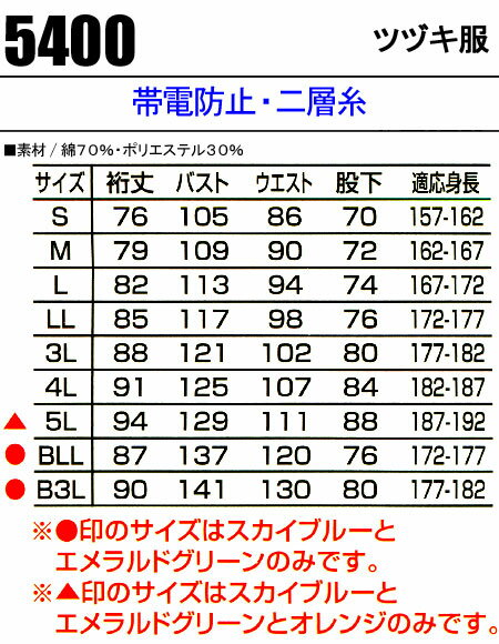 作業服 作業着 ワークユニフォーム 長袖つなぎ服 山田辰オートバイ Auto-Bi 5400 綿70％・ポリエステル30％ メンズ 2