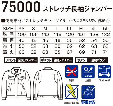 作業服 自重堂 Z-DRAGON 長袖ジャンパー 75000 メンズ レディース 春夏用 作業着 SS-5L 単品(上下セットUP対応)