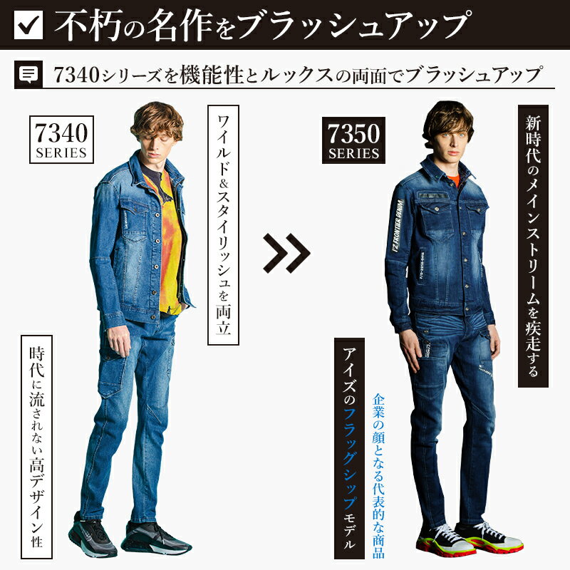アイズフロンティア ハイパワーストレッチデニム3Dワークジャケット 7350 通年用 ...