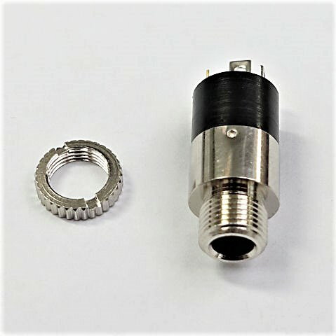 Φ3.5mmステレオジャック　パネル取り付け用M6ナット付き メッキ銀