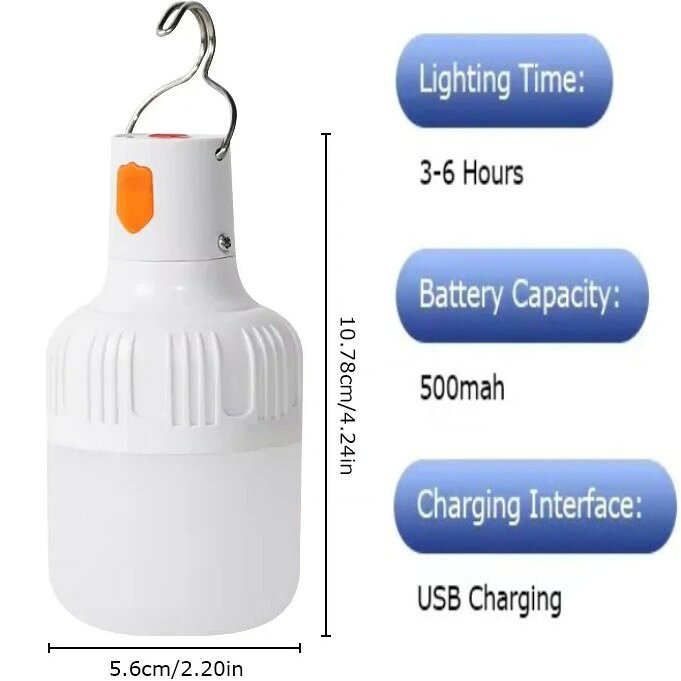ポータブル充電式LEDライトフック付き 調光可能 テントランタン USB充電屋外 緊急点滅機能 キャンプLEDランプ